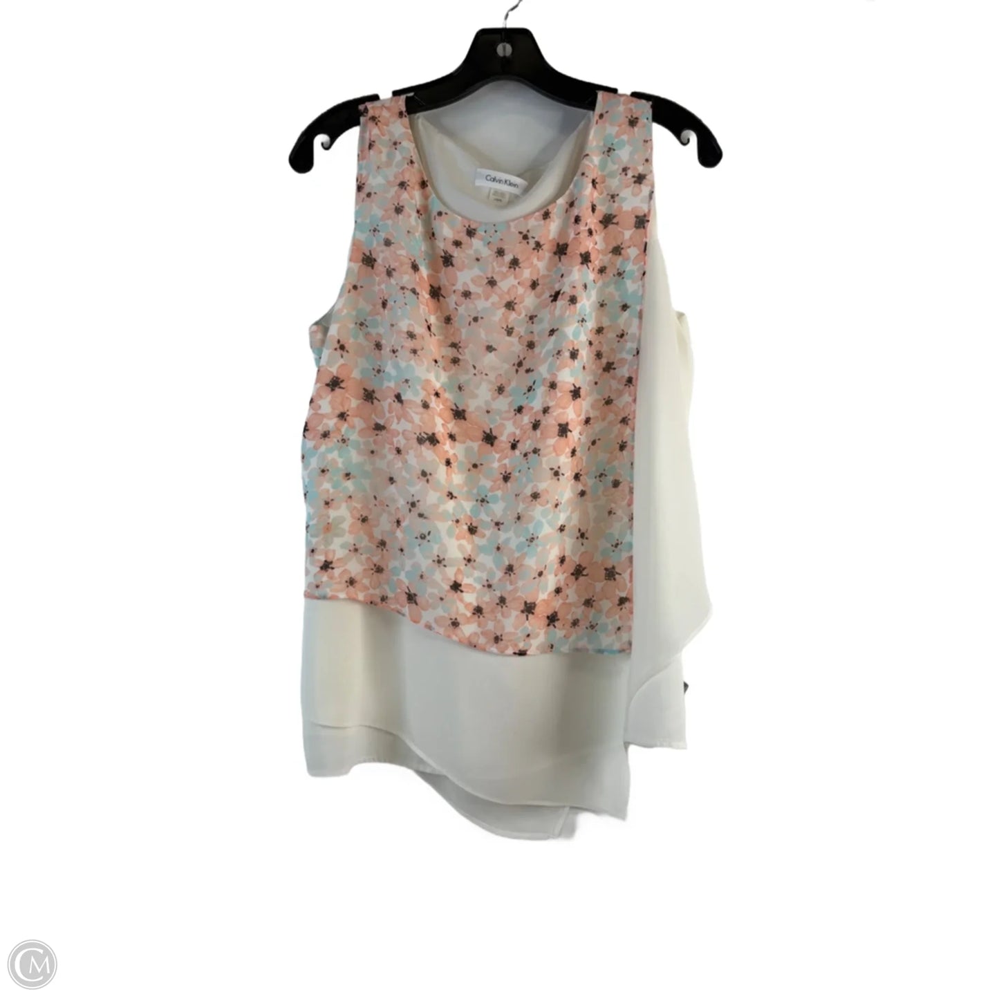Top Sleeveless By Calvin Klein In Orange & White, Size: L