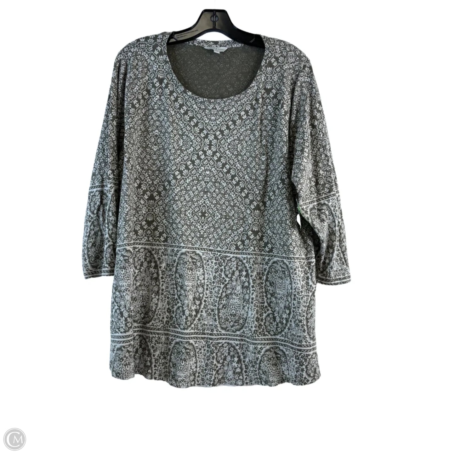 Top 3/4 Sleeve Basic By Lucky Brand In Green & White, Size: 2x