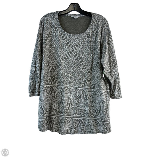Top 3/4 Sleeve Basic By Lucky Brand In Green & White, Size: 2x