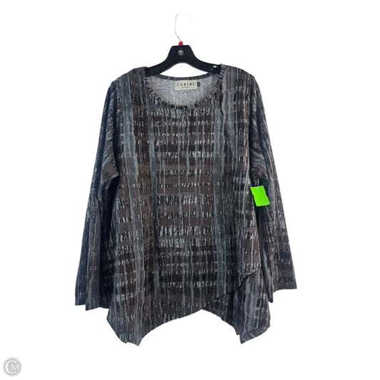 Top Long Sleeve By Fenini In Brown & Grey, Size: Xl