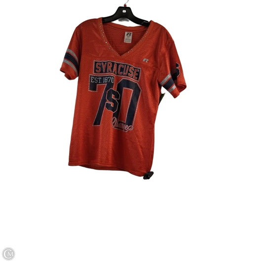 Athletic Top Short Sleeve By Russel Athletic In Orange & Silver, Size: M
