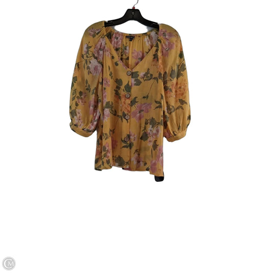 Top 3/4 Sleeve By Unique Spectrum In Green & Yellow, Size: L