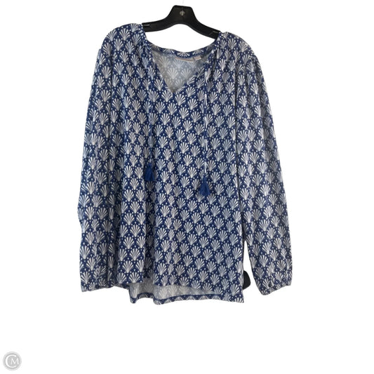 Top Long Sleeve By Belle By Kim Gravel In Blue & White, Size: Xl