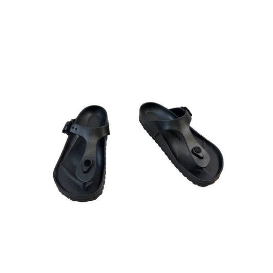 Sandals Flats By Birkenstock In Silver, Size: 5