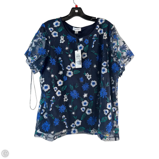 Top Short Sleeve By Calvin Klein In Blue & White, Size: 1x