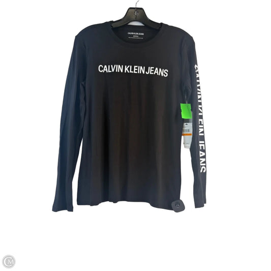 Top Long Sleeve Basic By Calvin Klein In Black & White, Size: S