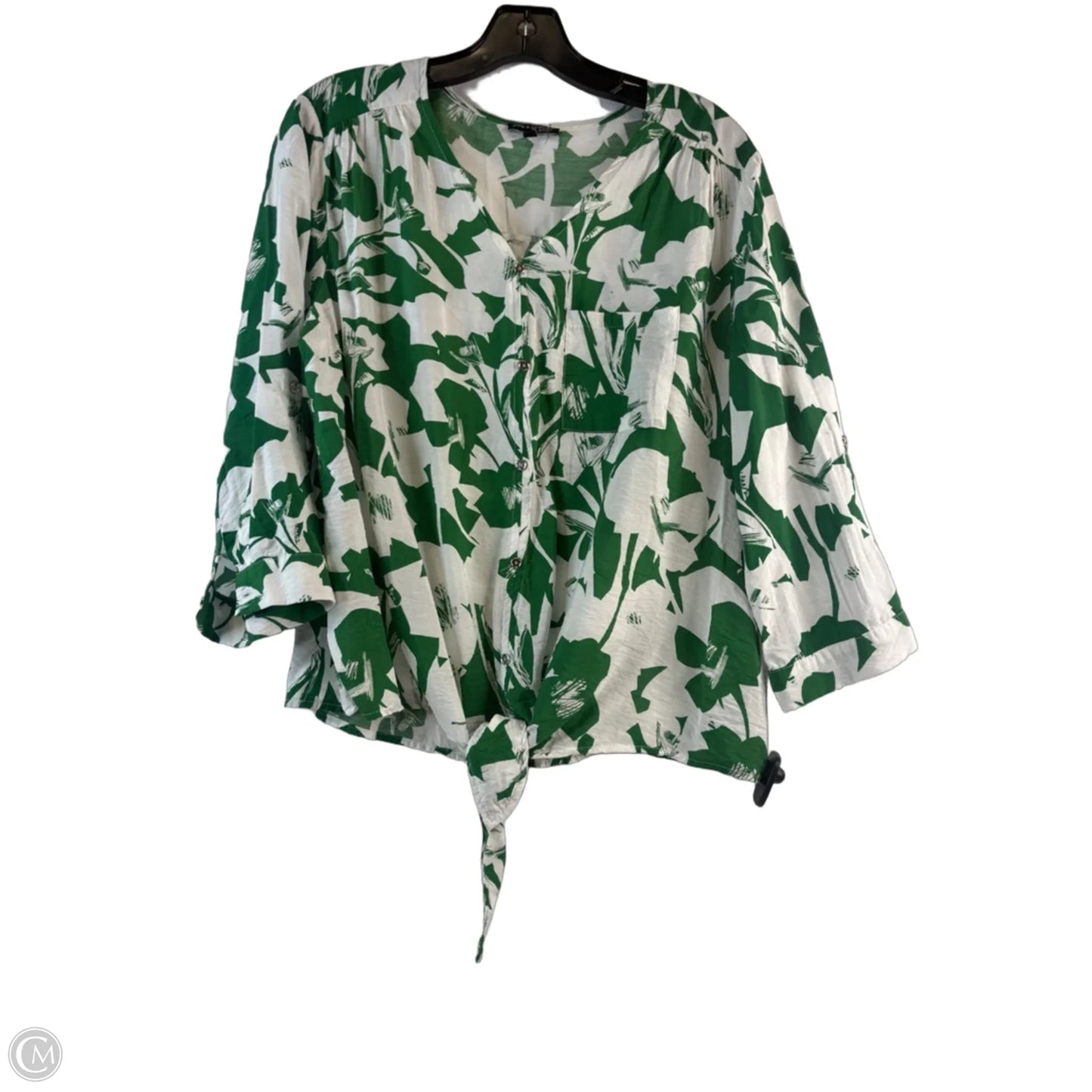 Top 3/4 Sleeve By Clothes Mentor In Green & White, Size: Xlp