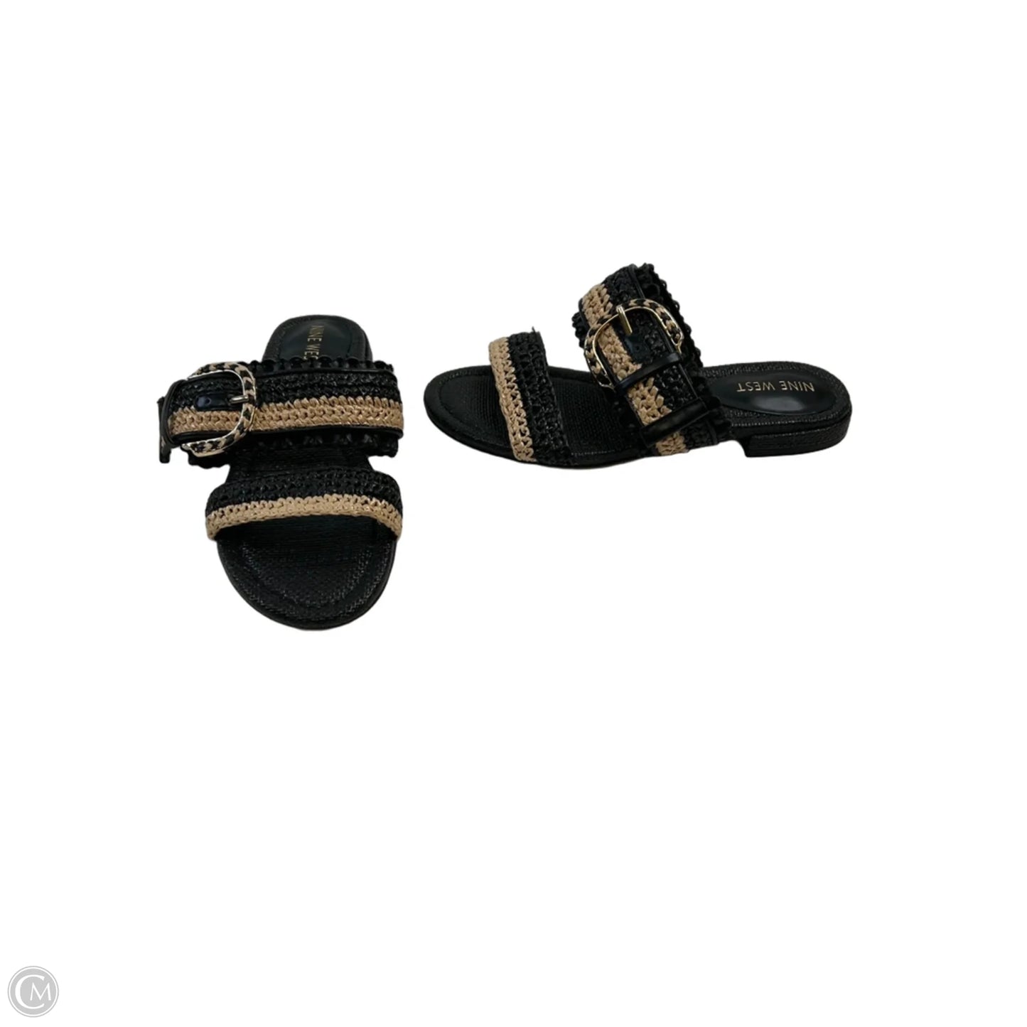 Sandals Flats By Nine West In Black & Tan, Size: 6.5