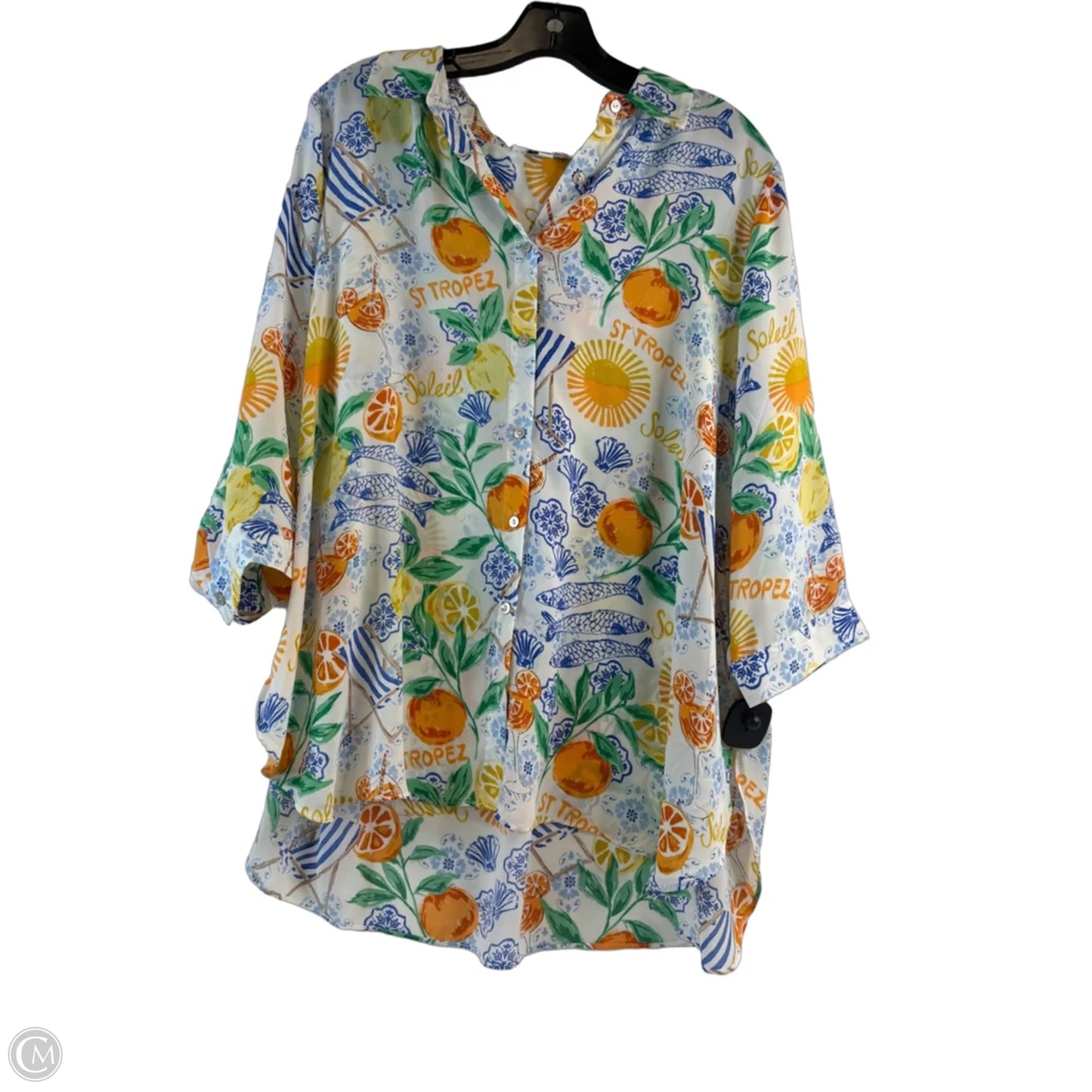 Top Short Sleeve By Rose And Olive In Green & Orange, Size: 1x