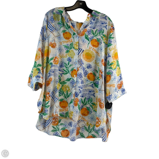 Top Short Sleeve By Rose And Olive In Green & Orange, Size: 1x