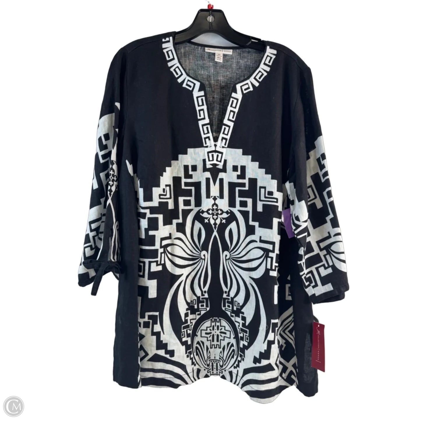 Top Short Sleeve By Jm Collections In Black & White, Size: 1x