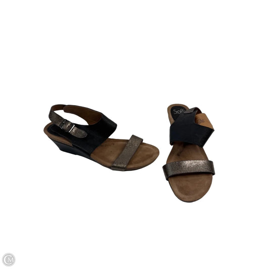 Sandals Heels Wedge By Sofft In Black & Tan, Size: 11
