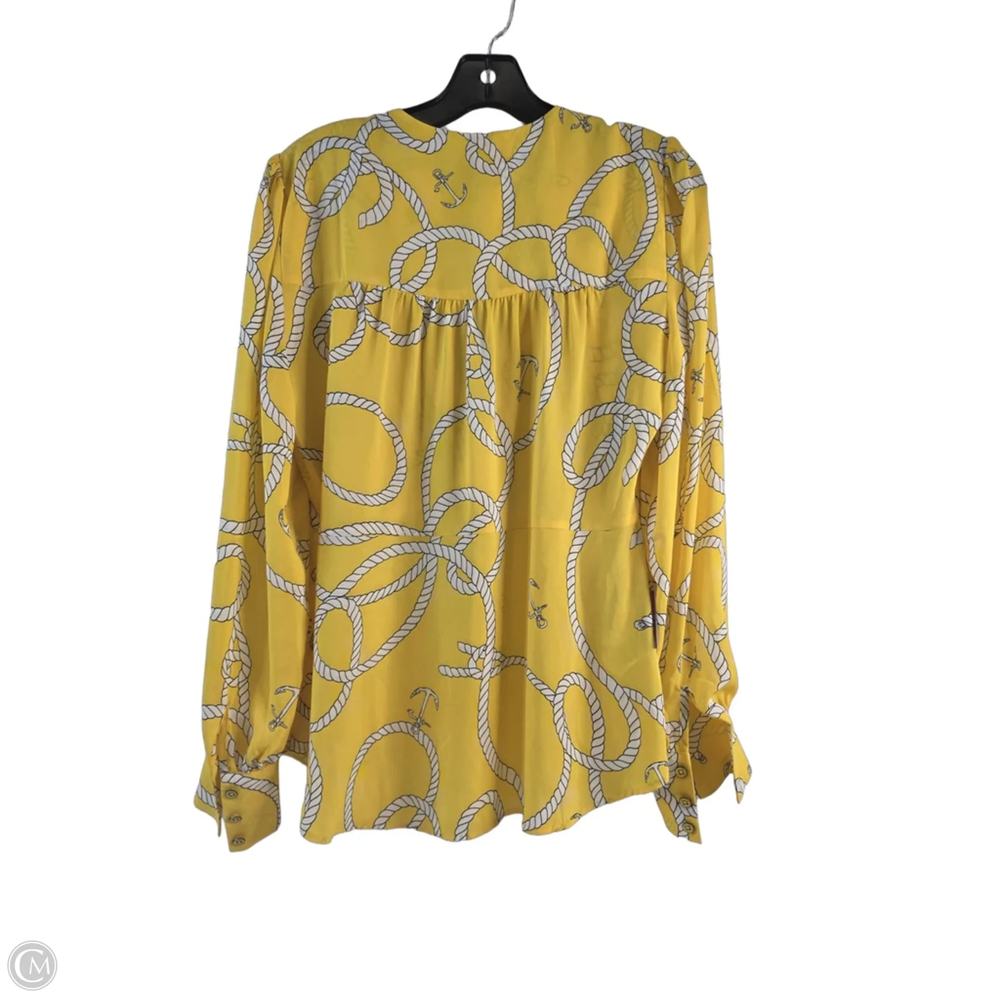 Top Long Sleeve By Cabi In White & Yellow, Size: M