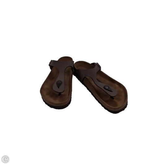 Sandals Flats By Birkenstock In Brown & Tan, Size: 8