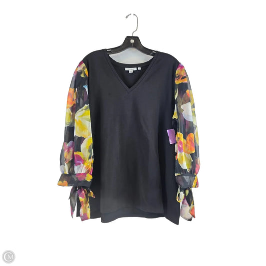 Top 3/4 Sleeve By Chicos In Black & Yellow, Size: Xl