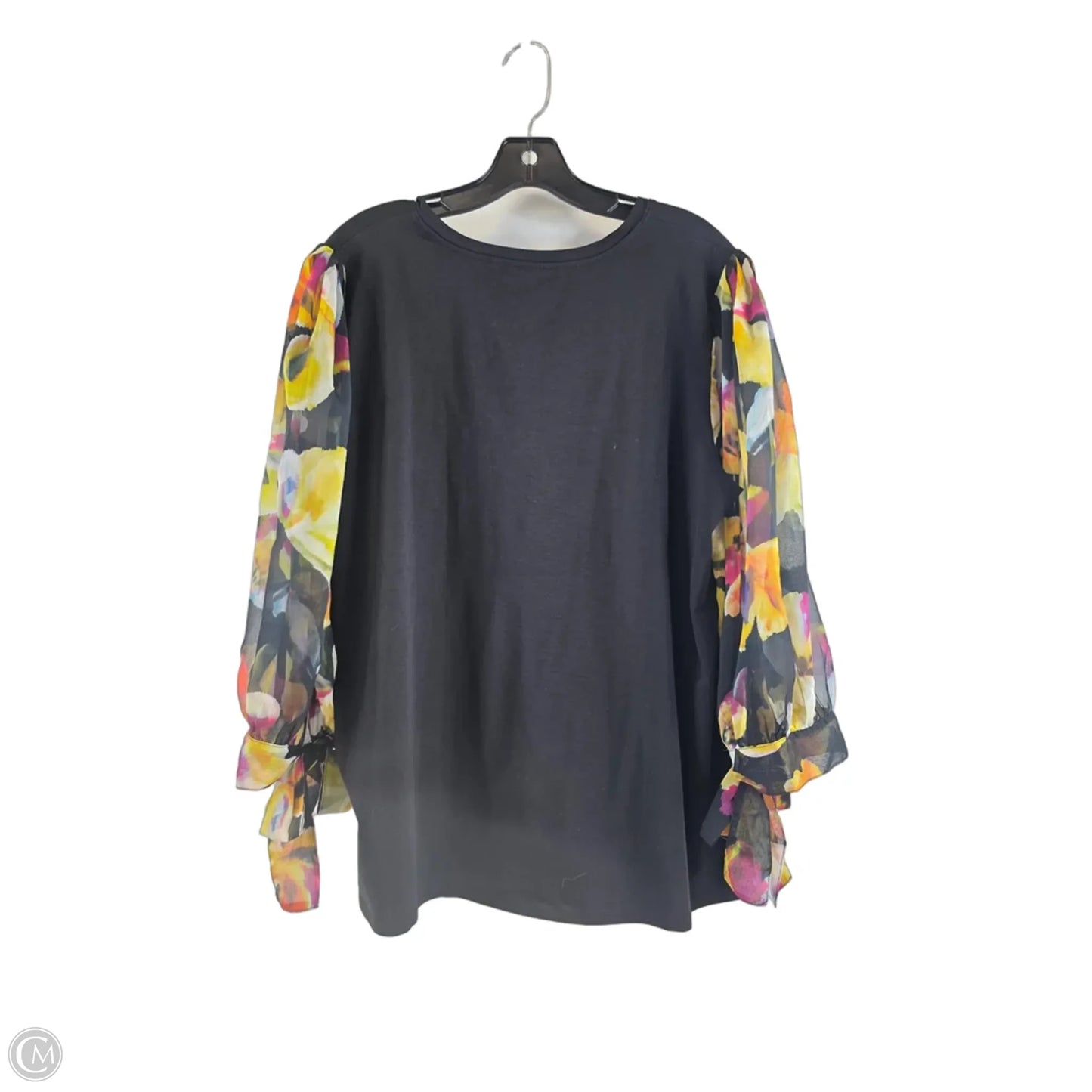 Top 3/4 Sleeve By Chicos In Black & Yellow, Size: Xl