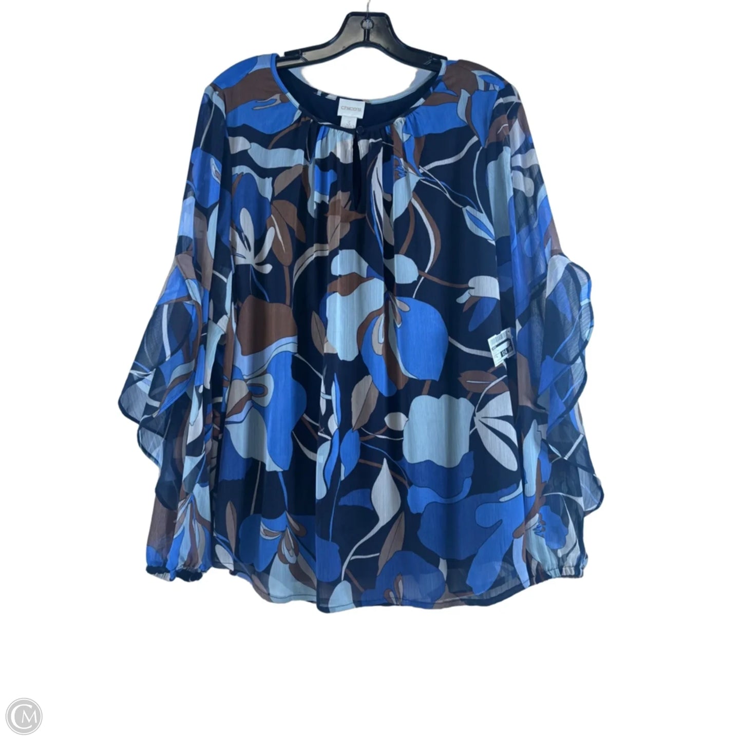 Top Long Sleeve By Chicos In Blue & Tan, Size: Xl