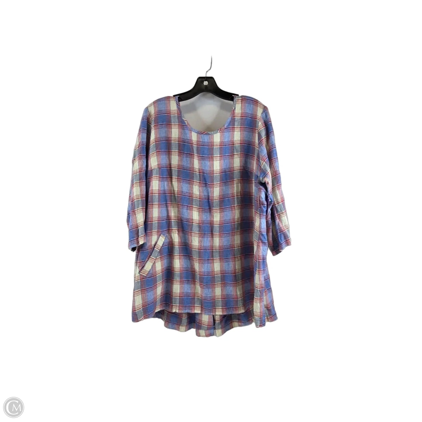 Top 3/4 Sleeve By Flax In Plaid Pattern, Size: L