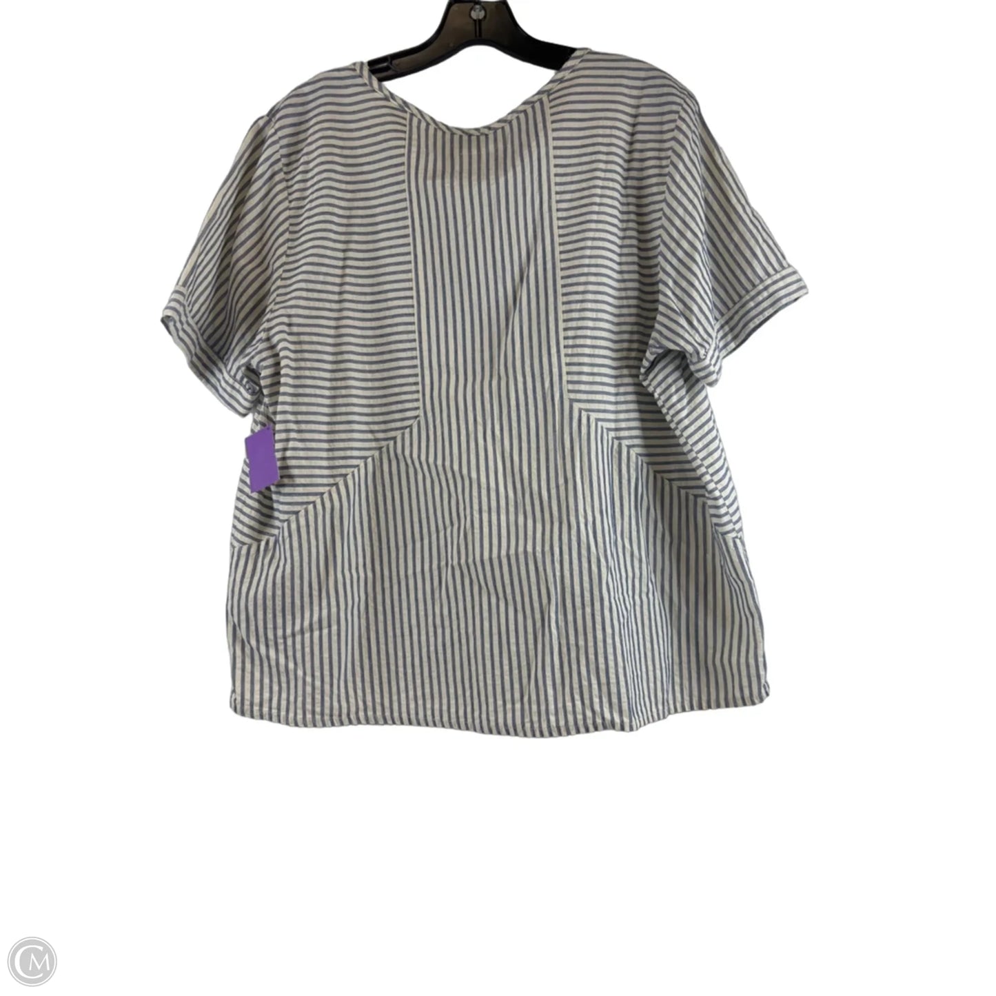 Top Short Sleeve By Flax In Blue & Cream, Size: M