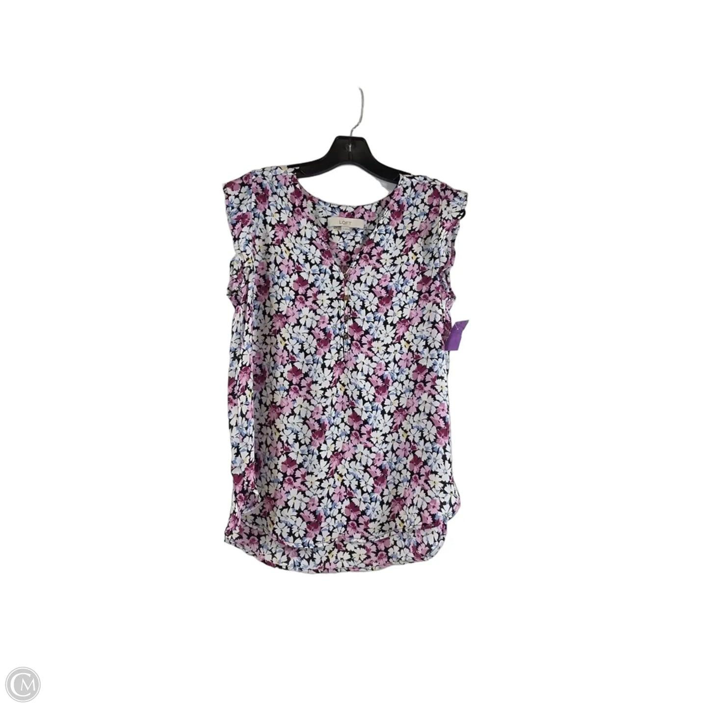 Top Short Sleeve By Loft In Pink & White, Size: S