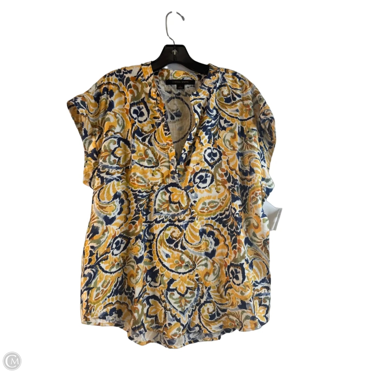 Top Short Sleeve By Cynthia Steffe In Blue & Yellow, Size: L