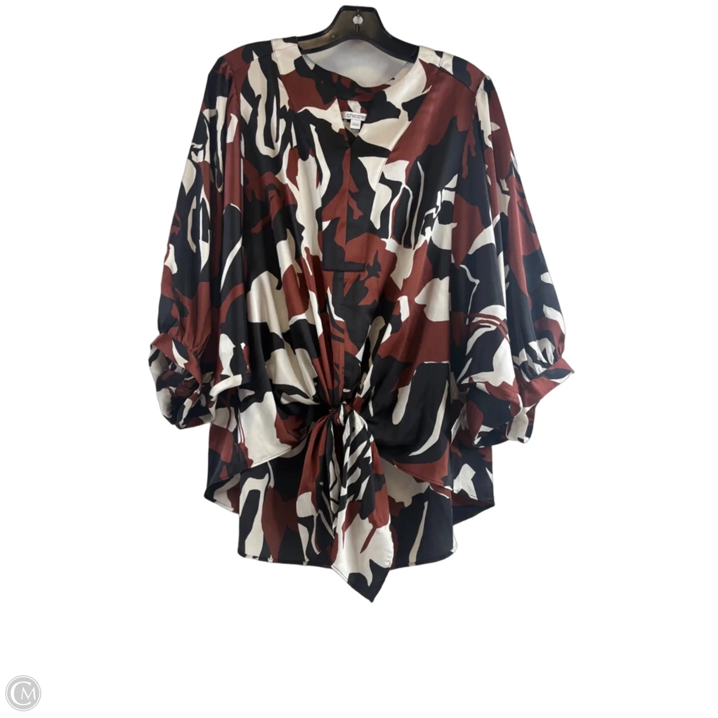 Top Short Sleeve By Chicos In Brown & White, Size: L