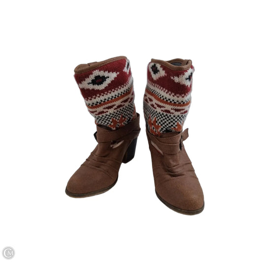 Boots Ankle Heels By Route 66 In Brown & Red, Size: 7