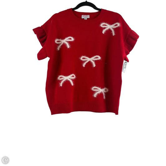 Sweater Short Sleeve By Moco In Red & White, Size: M